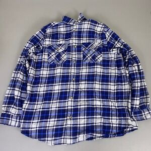 KINGSIZE Flannel‎ Shirt Men's 2XL Tall Blue White Plaid Long Sleeve Button Up